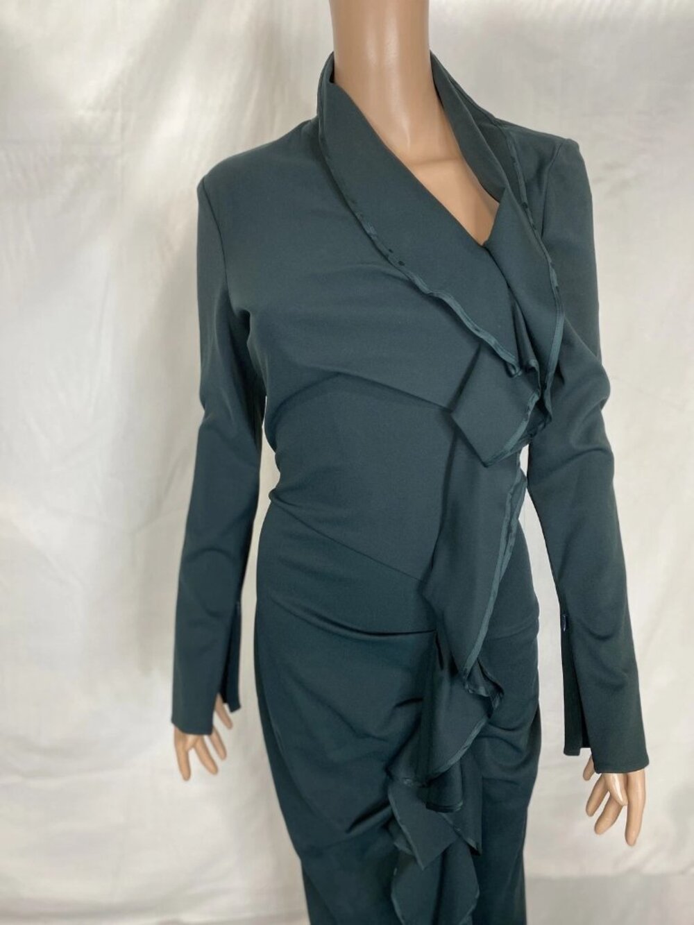 NEW Del Core Womens Pretty V-neck Ruffle Midi Dress Size US 6/IT 42 Deep Green